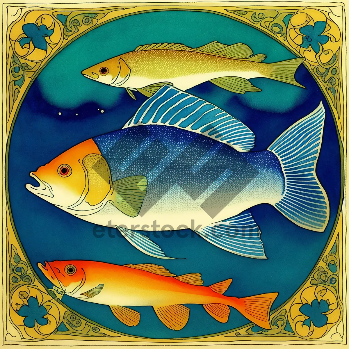 Picture of Artistic Fish in Seawater Pillow Bowl