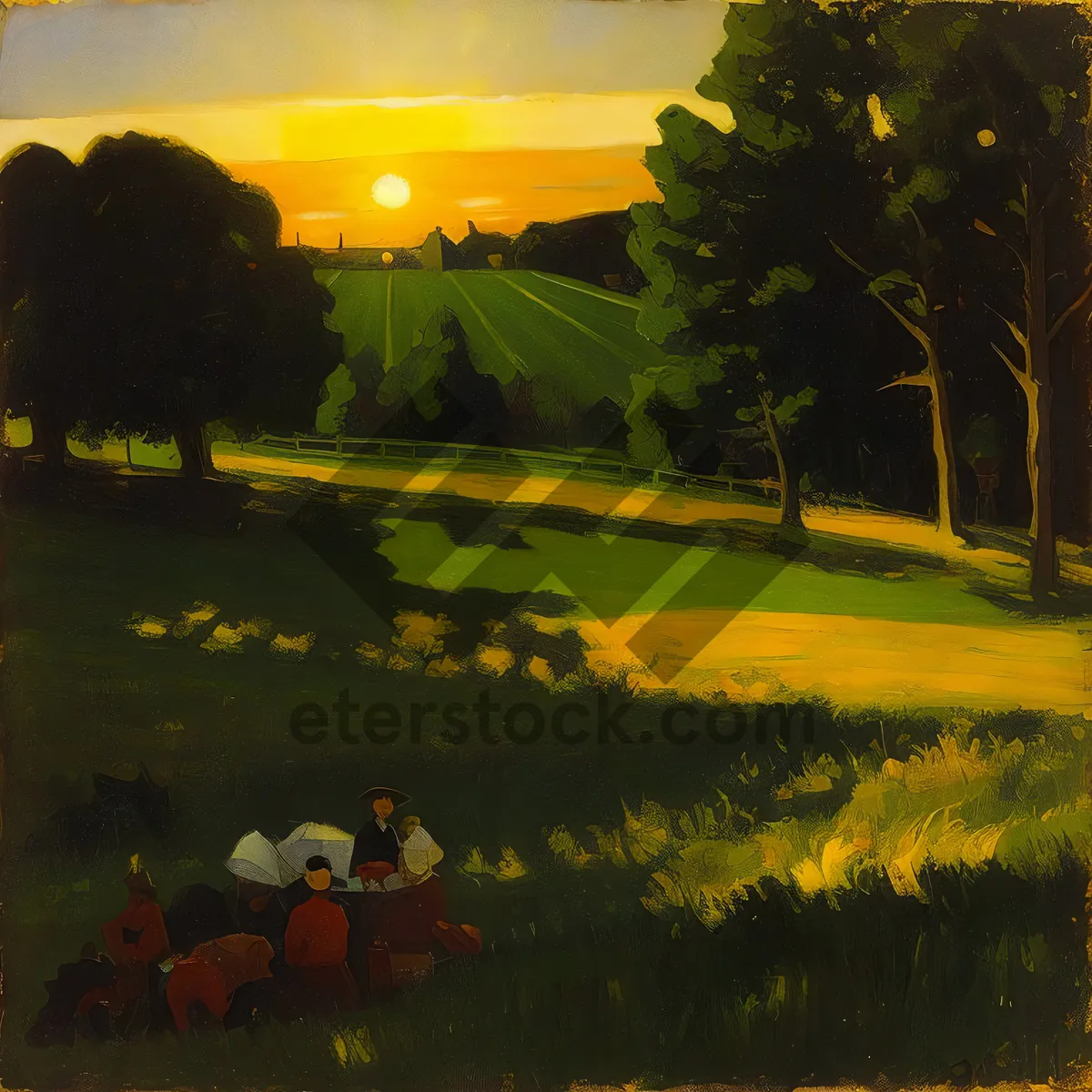 Picture of Golden Horizon: Serene Sunset over Rolling Fields