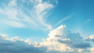 Sunny Summer Sky Landscape with Fluffy Clouds