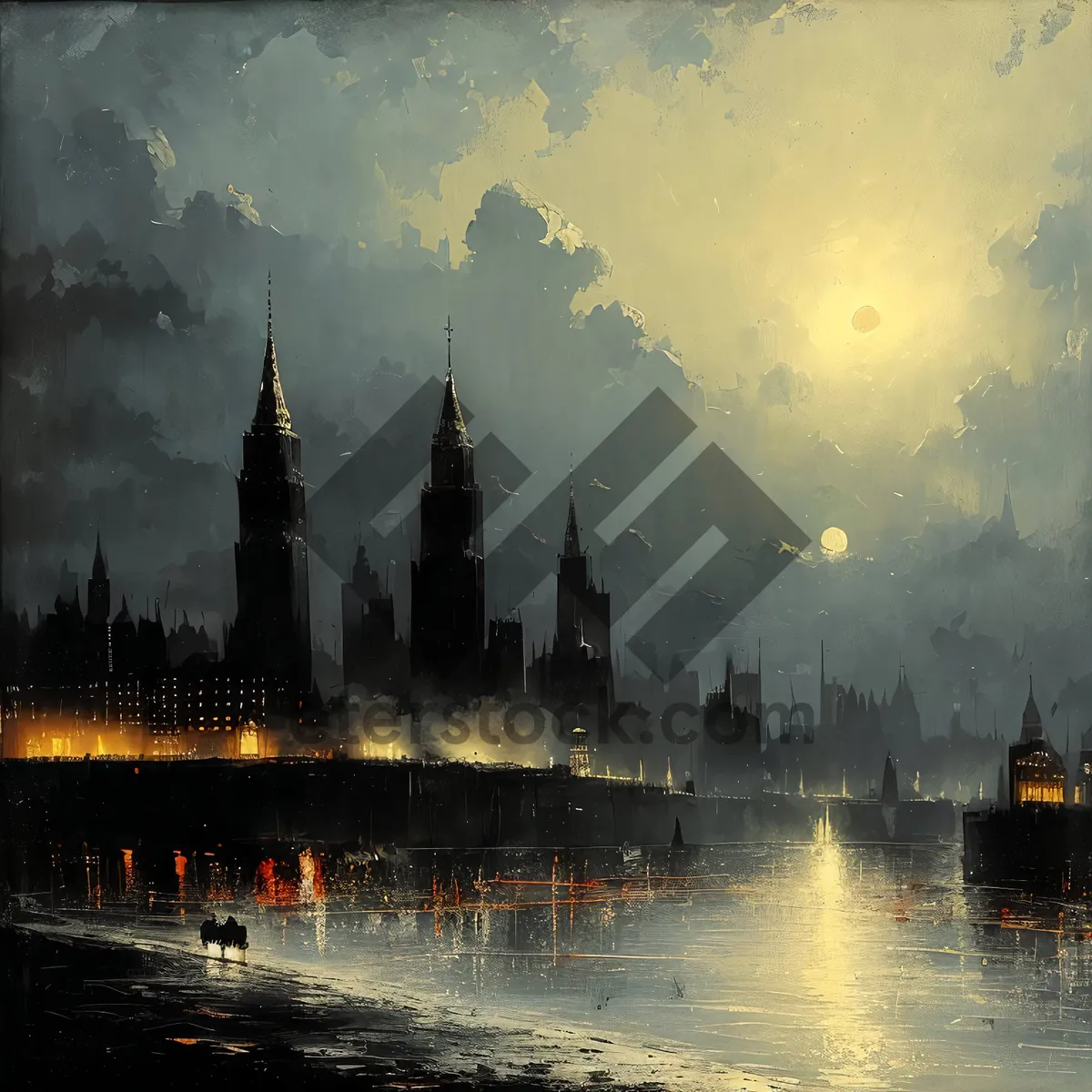 Picture of London's Majestic Riverfront Cityscape at Night