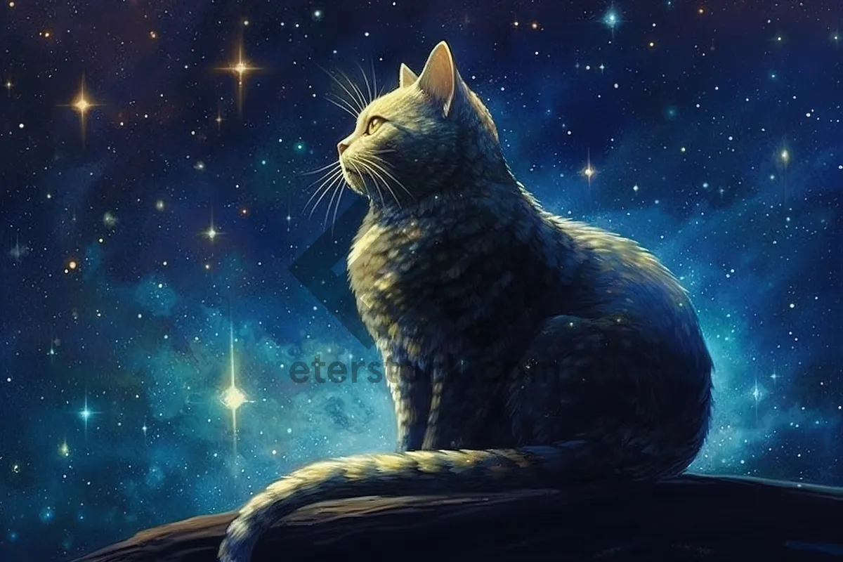 Picture of Starlit Cat Observing Galaxy from Space