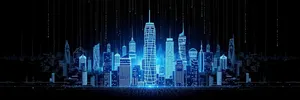 Modern city skyline with digital business technology