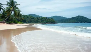 Tropical paradise island landscape with clear turquoise waters.