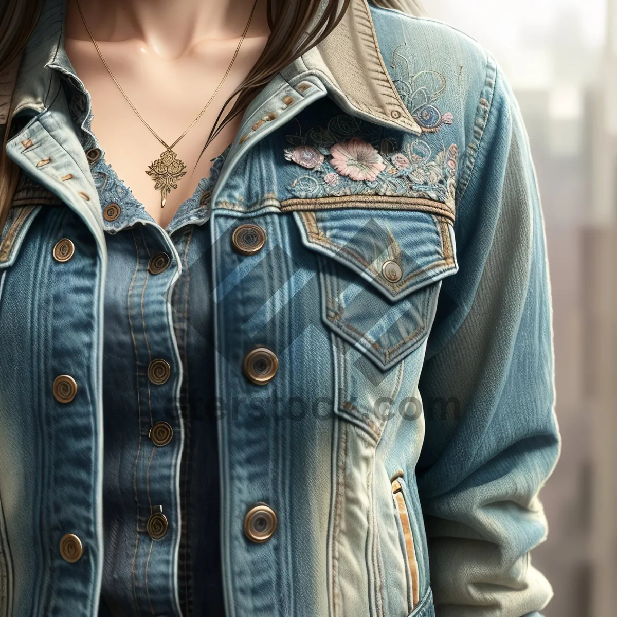 Picture of Stylish Smiling Model in Military Jacket