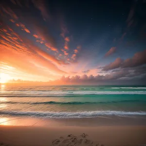 Golden Horizon: Tranquil Sunset Over Beach