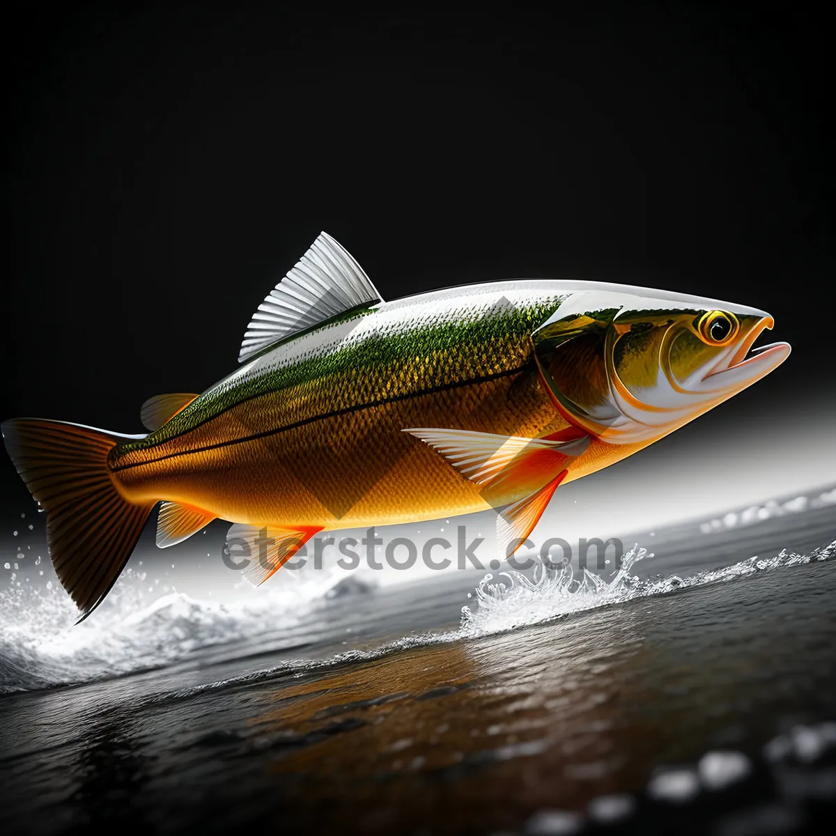 Picture of Vibrant Orange Tropical Fish Swims Gracefully in Aquarium