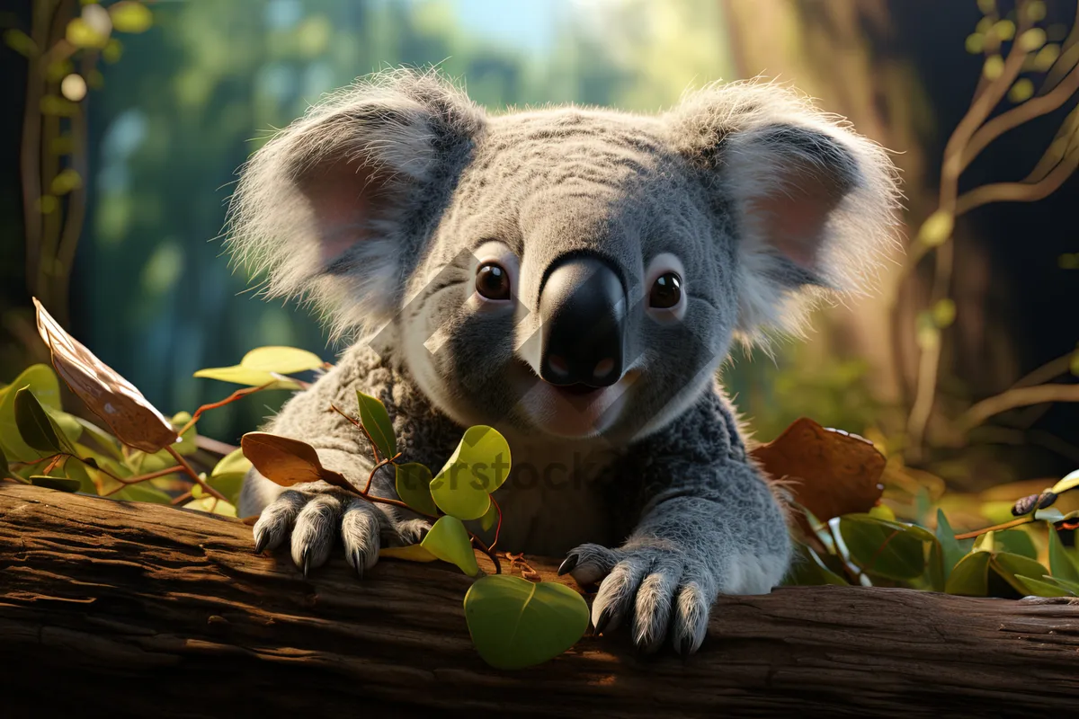 Picture of Cute Koala Climbing Tree in the Wild