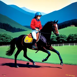 Skybound Equestrian: Majestic Stallion and Skilled Jockey in Silhouette.