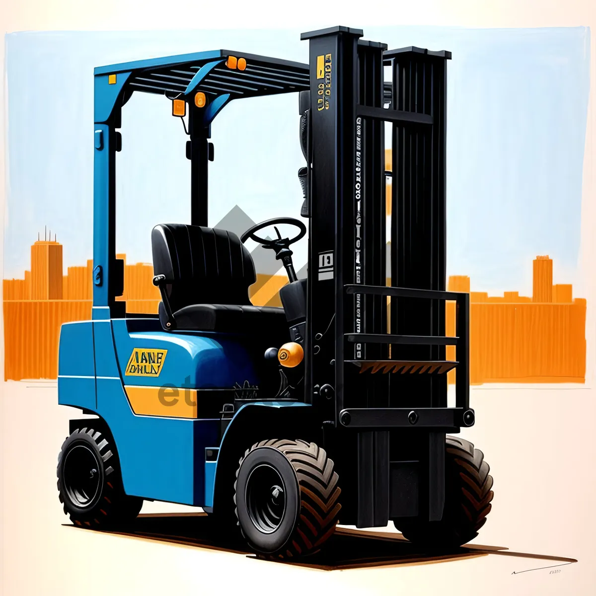 Picture of Yellow Forklift with Powerful Cargo Lifting Capacity