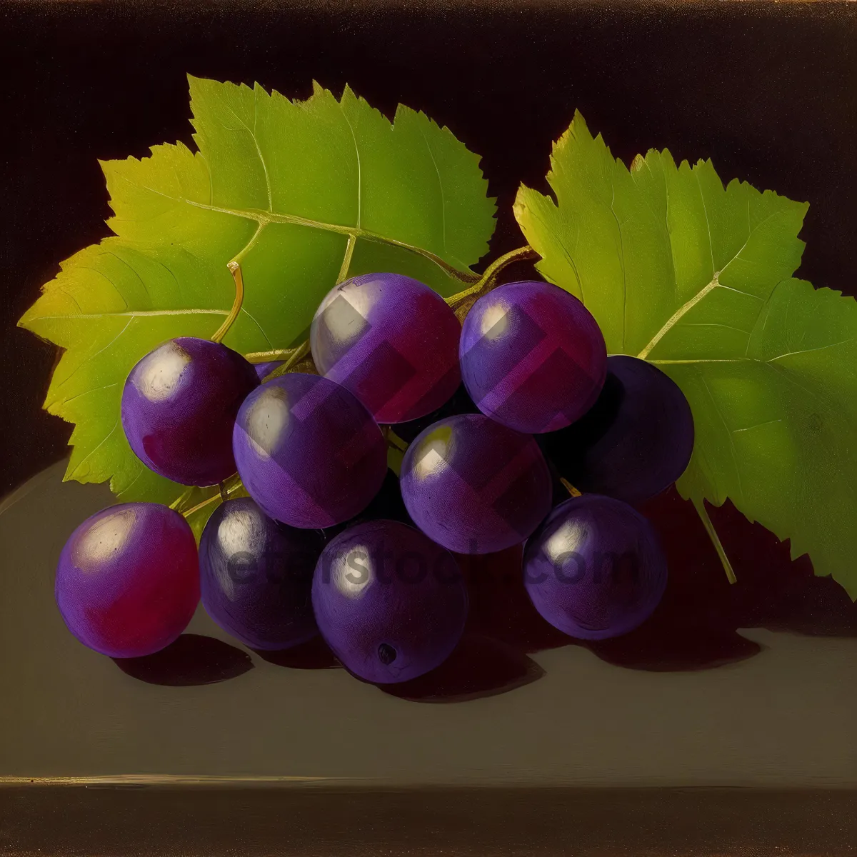 Picture of Ripe and Juicy Berry Grape Bunch on Vine