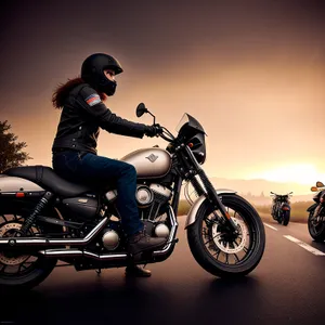 Speedy Motorcycle Rider with Helmet on the Road