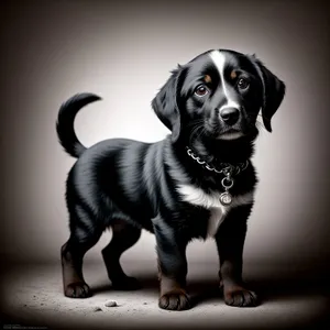 Adorable purebred black dog sitting obediently