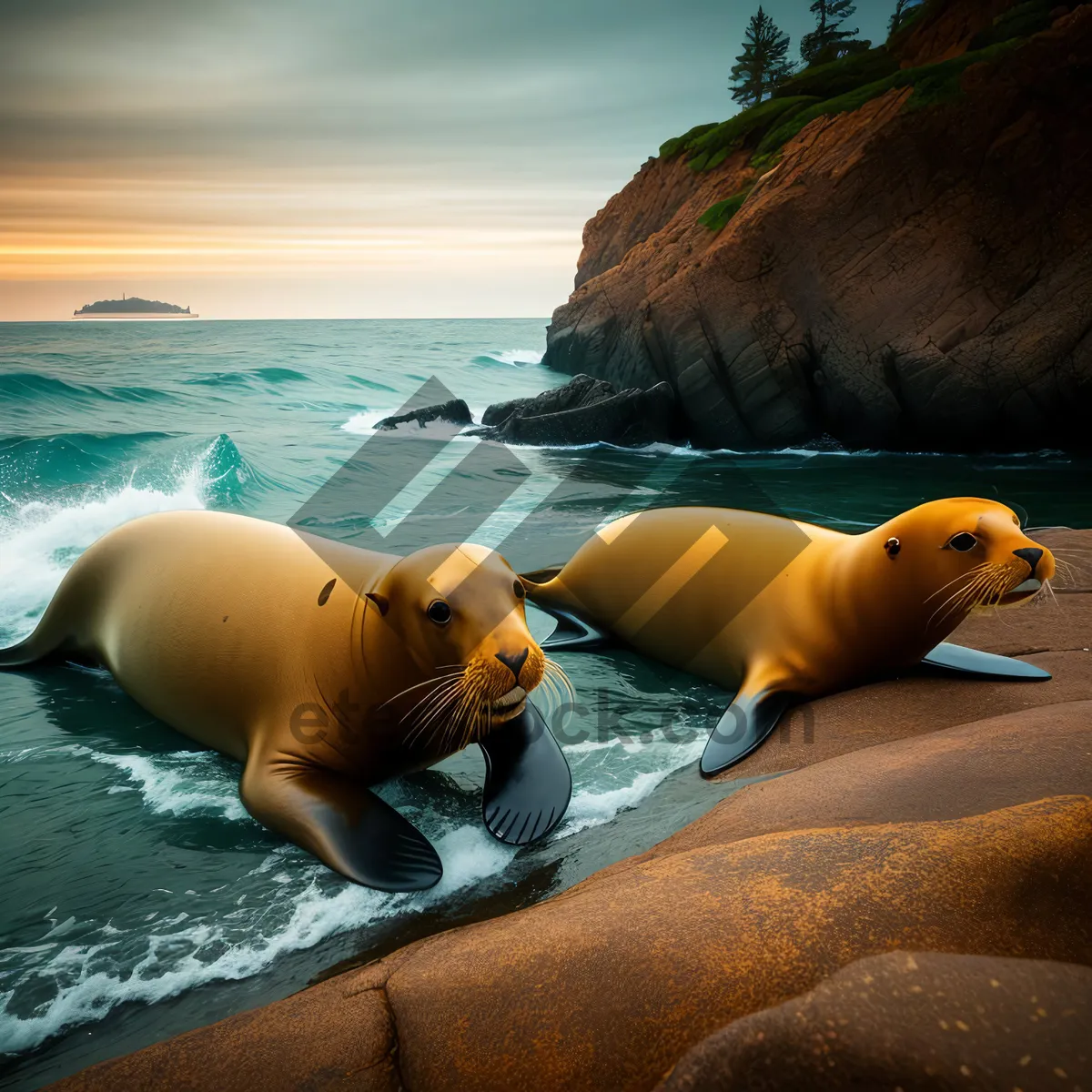 Picture of Coastal Bliss: Majestic Sea Lion Relaxing on Beach