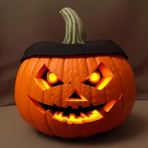 Glowing Pumpkin Jack-O'-Lantern with Evil Face