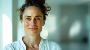 Attractive smile closeup portrait of happy woman