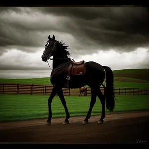 Majestic Brown Stallion Galloping Through the Field