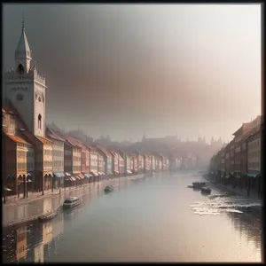 Majestic Waterscape: City's Historic Landmark at Night