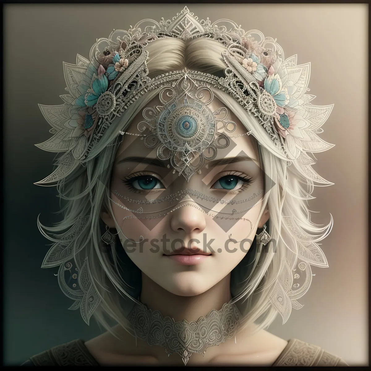 Picture of Mysterious Beauty: Crowned Masked Portrait of alluring female model