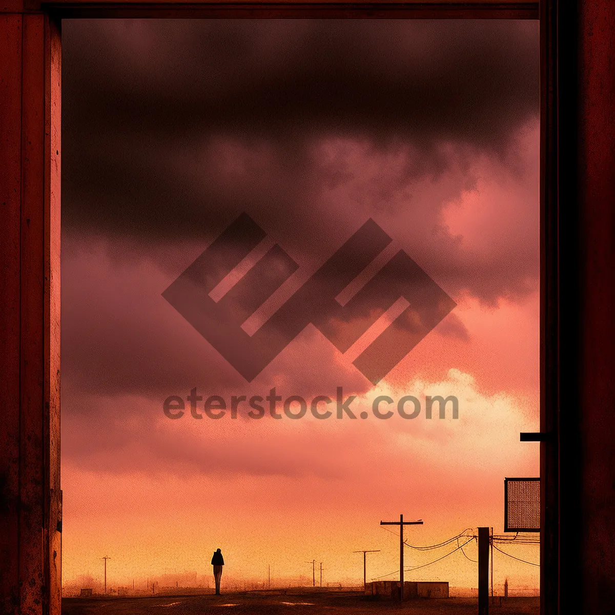 Picture of Sunset Silhouette Over Orange Sky