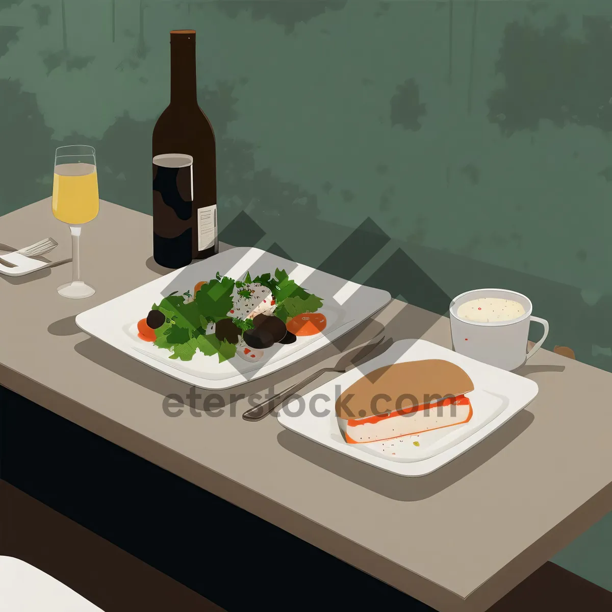 Picture of Elegant dinner table setting with wine glass.