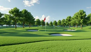 Golfer on Green Fairway under Blue Sky