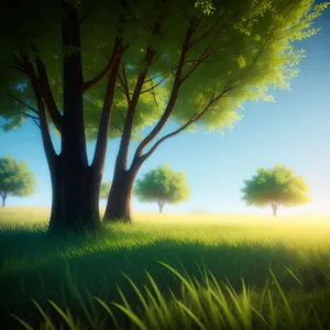 Serene Summer Landscape with Majestic Oak Tree