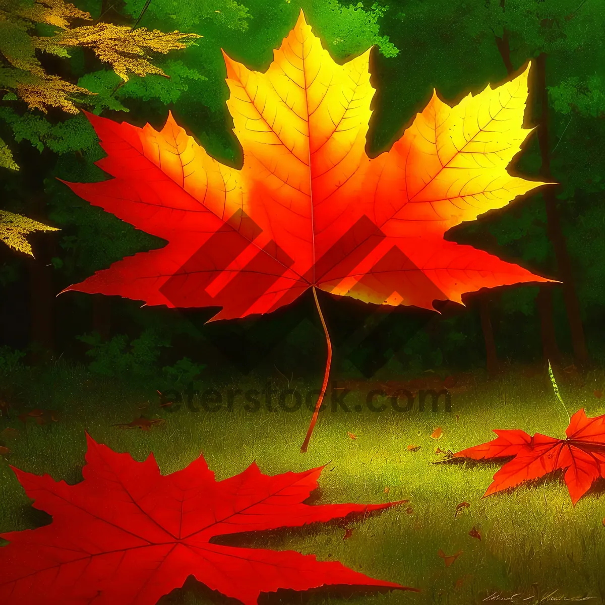 Picture of Vibrant Autumn Leaves on Maple Branch