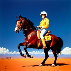 Golden Silhouette: Majestic Horseback Rider Against Sunset Sky