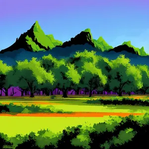 Idyllic Summer Landscape with Golf Course and Rapeseed Fields