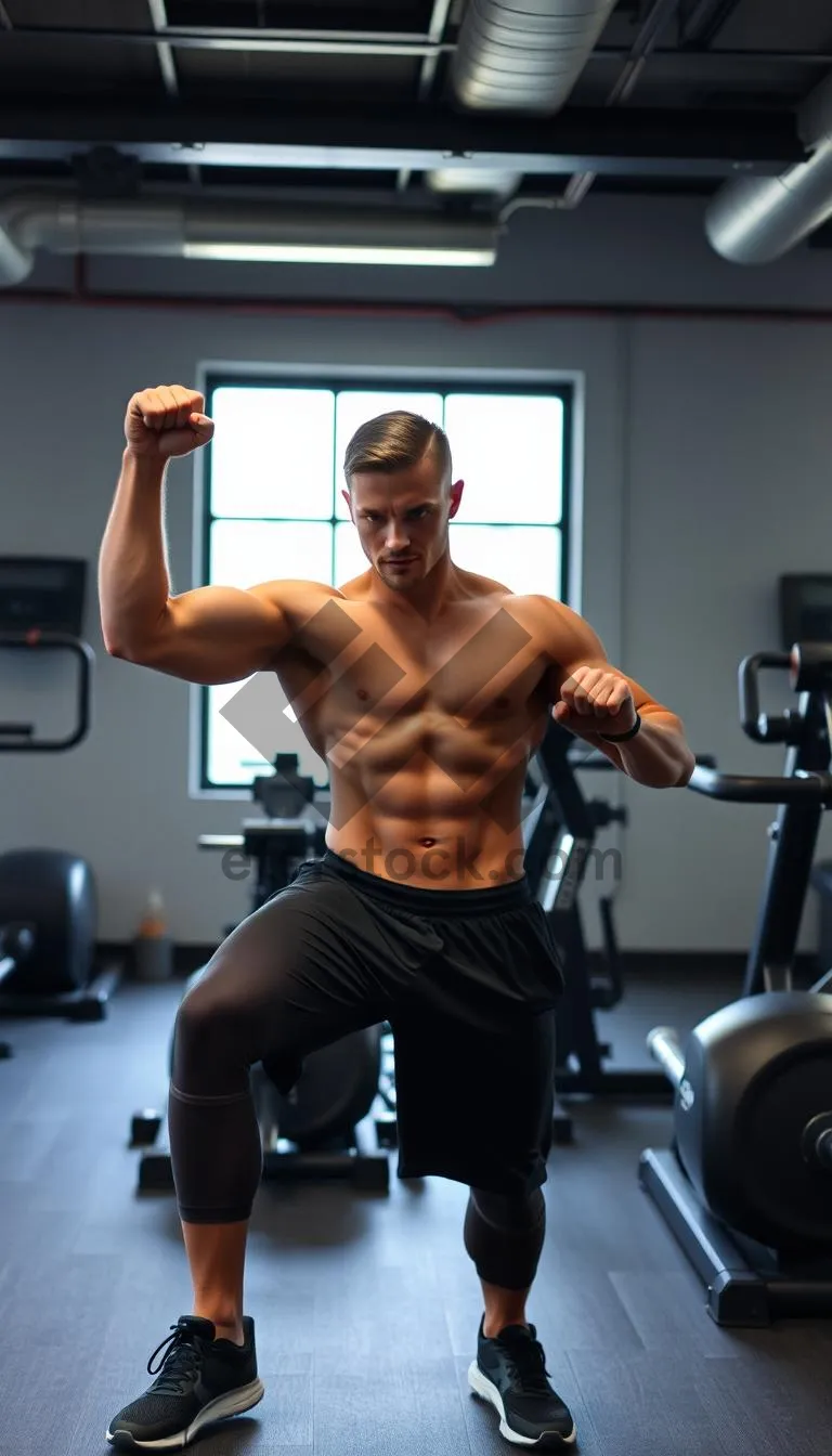 Picture of Attractive male bodybuilder lifting weights at the gym.