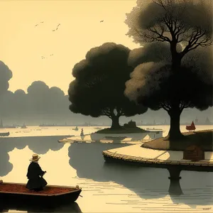 Serenity by the Shimmering Waters: A Captivating Sunset Landscape