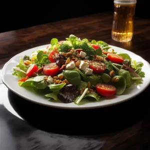 Fresh Vegetable Salad with Green Peas and Lettuce