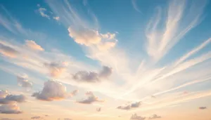 Summer sky with fluffy clouds over meadow