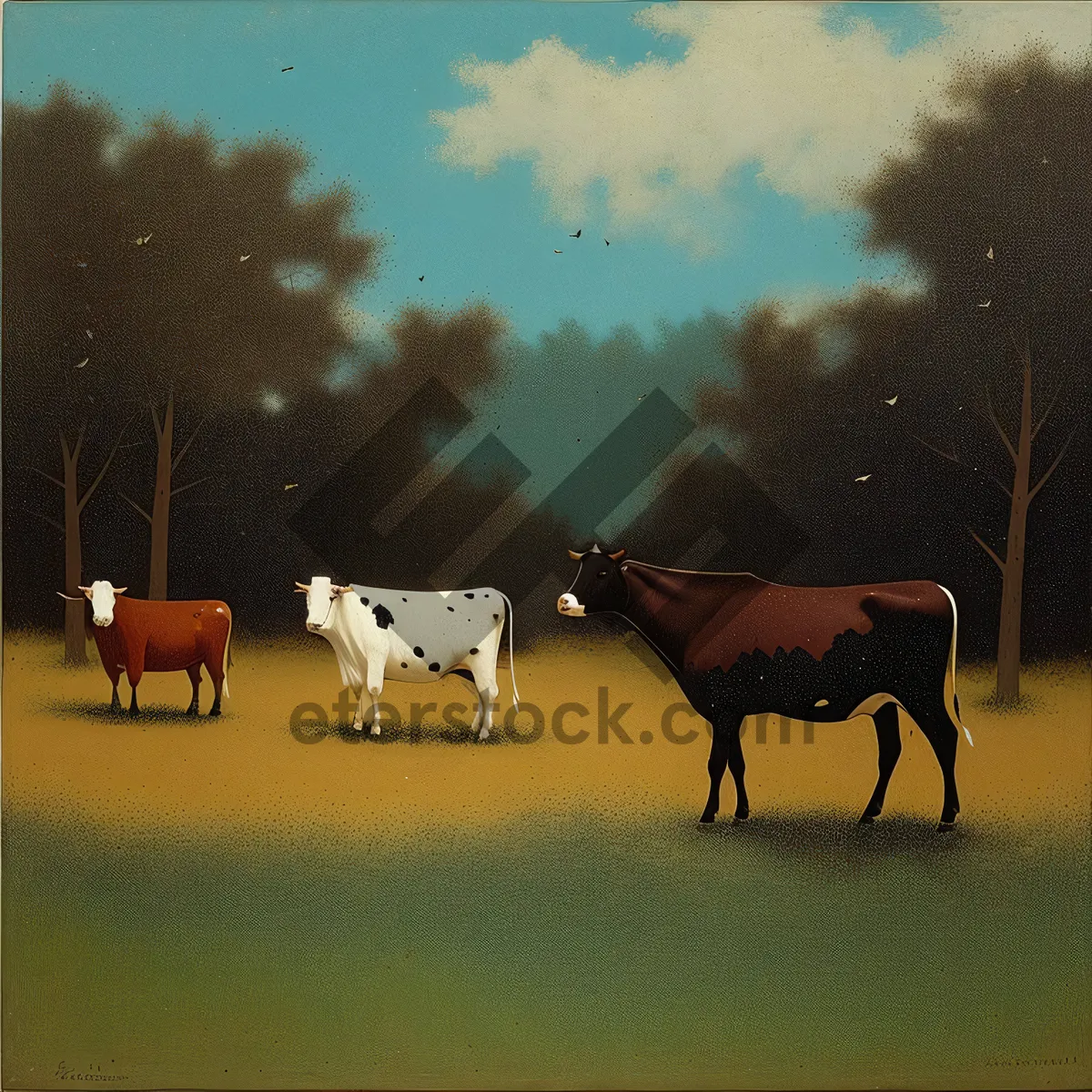 Picture of Rustic Ranch Horses Grazing in Pasture