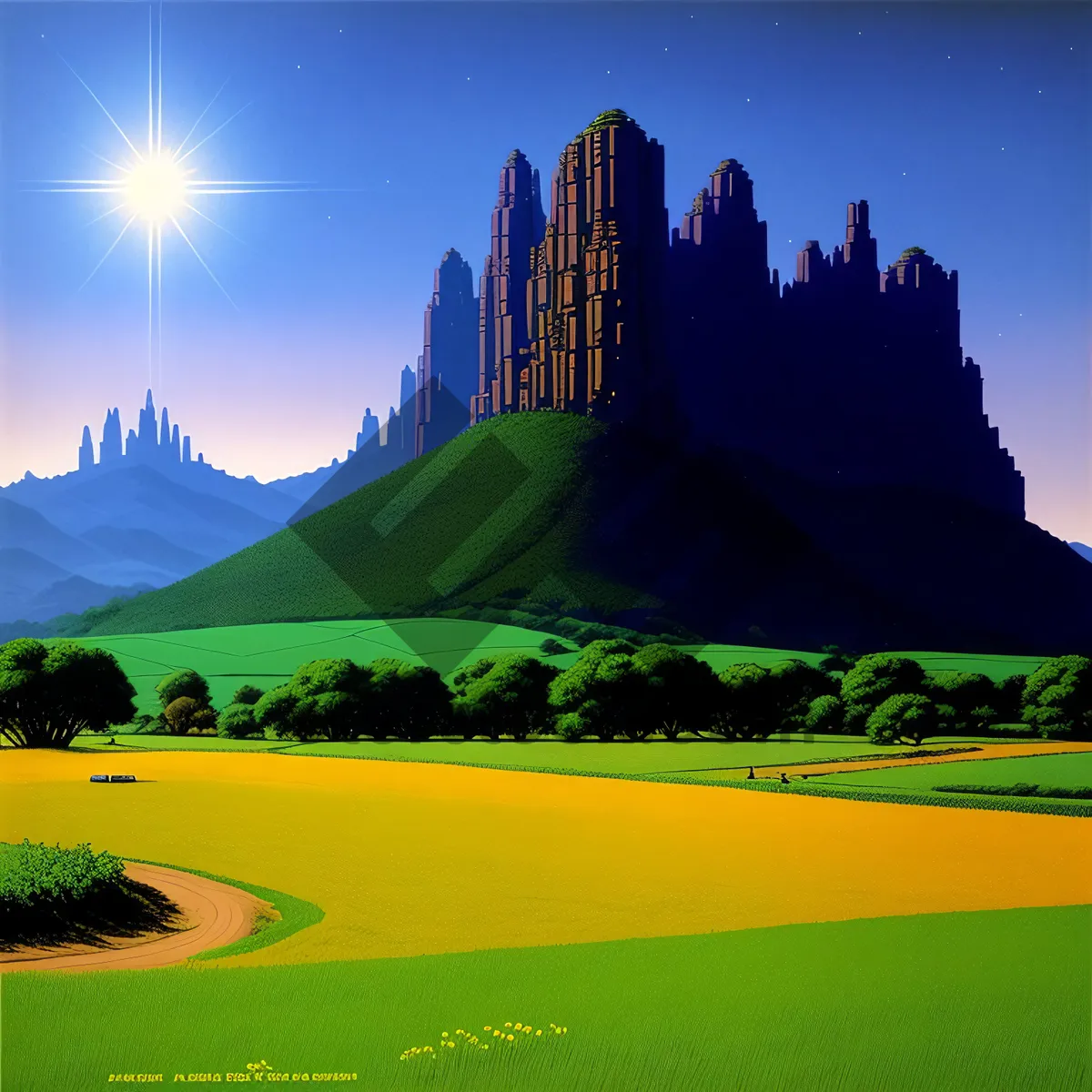 Picture of Serene Castle in Rural Landscape under Brilliant Sunset Sky