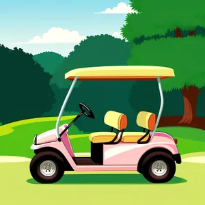 Cartoon Golfer Driving Golf Car on Course