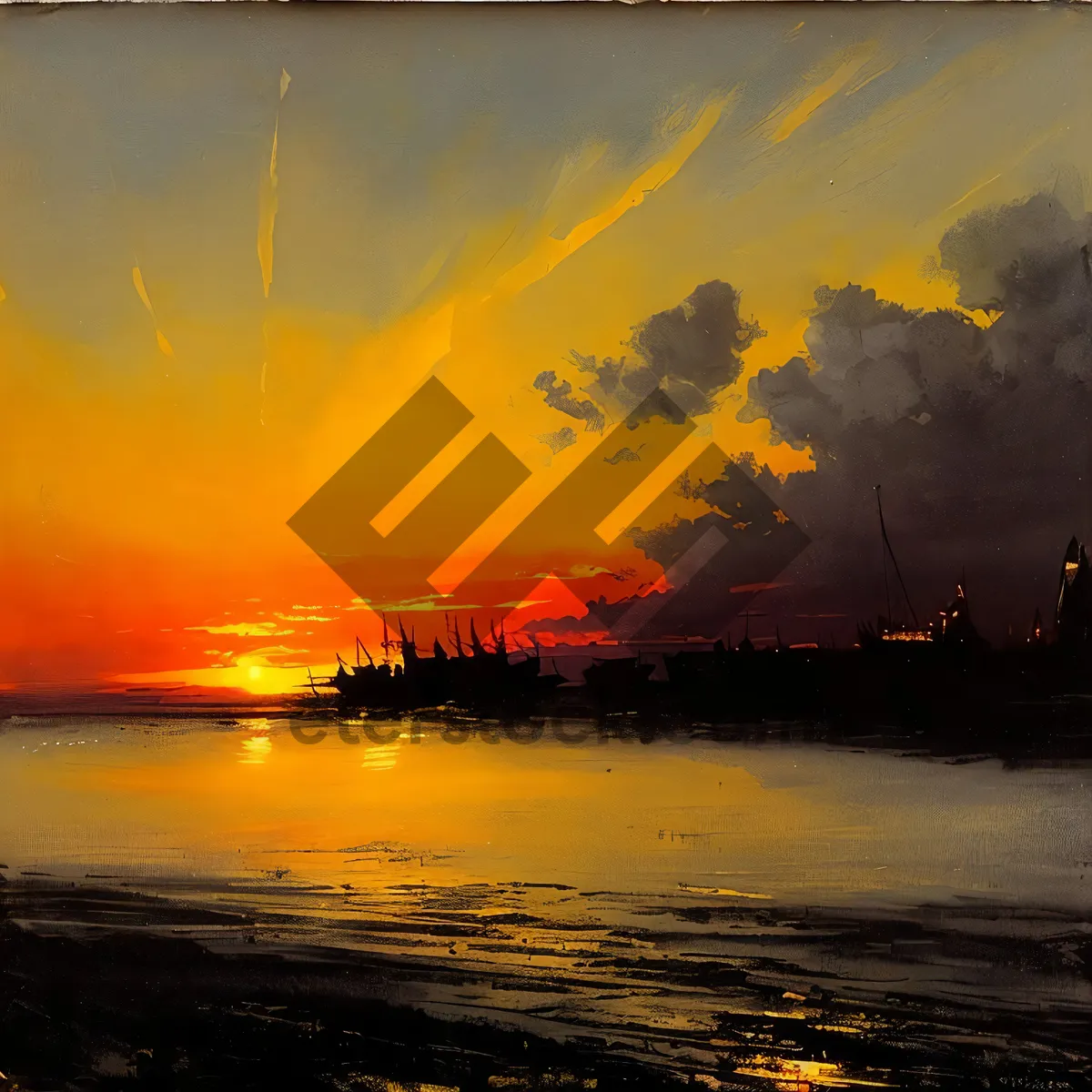 Picture of Golden Sunset Over Tranquil Ocean Waves