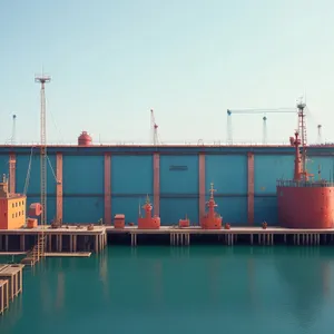 Shipping Vessel at Busy Port Dock