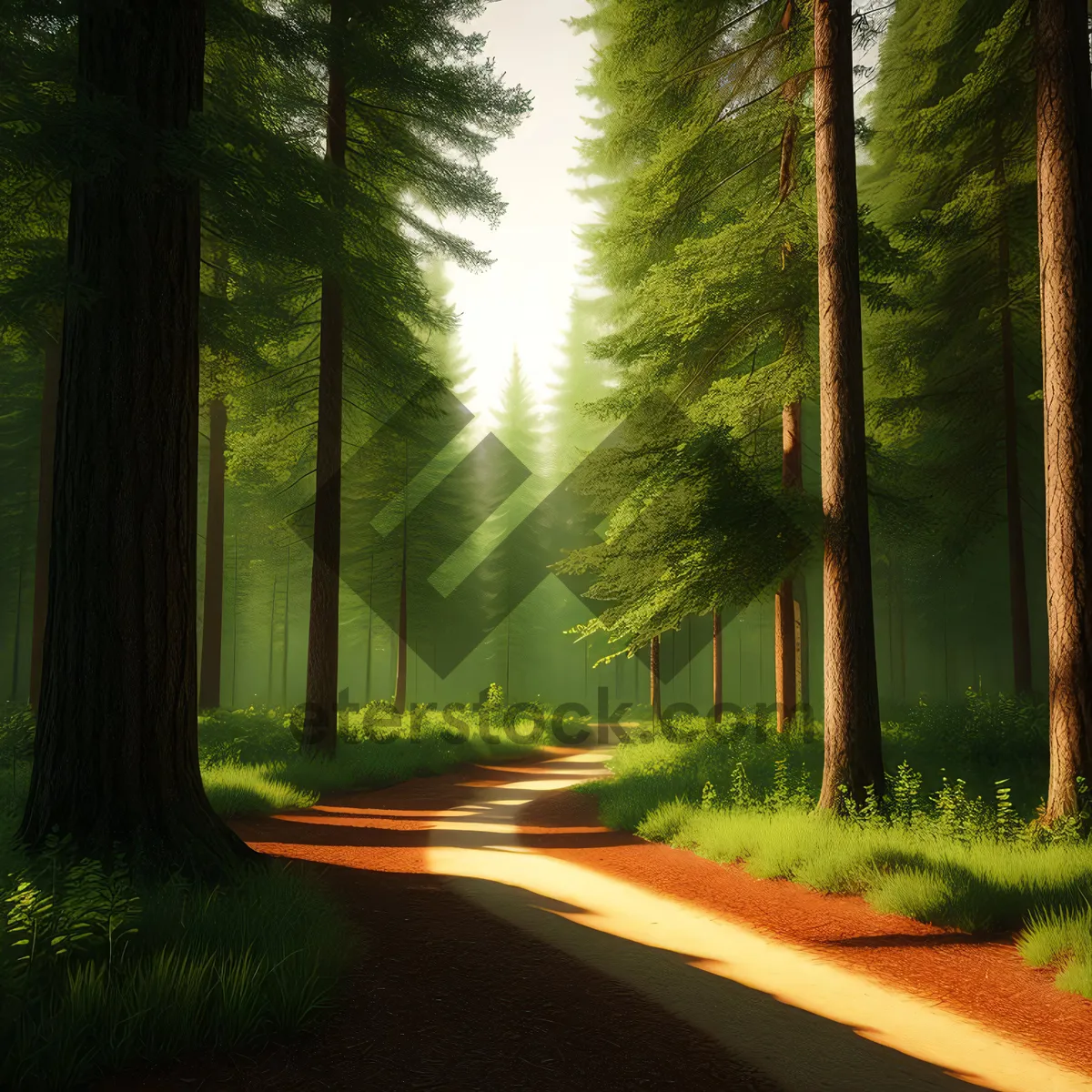 Picture of Serene Woodland Path in Sunlit Forest