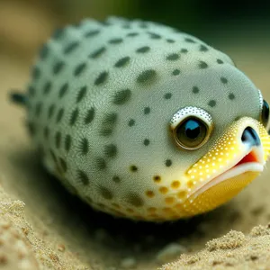 Exotic underwater puffer fish in colorful coral reef