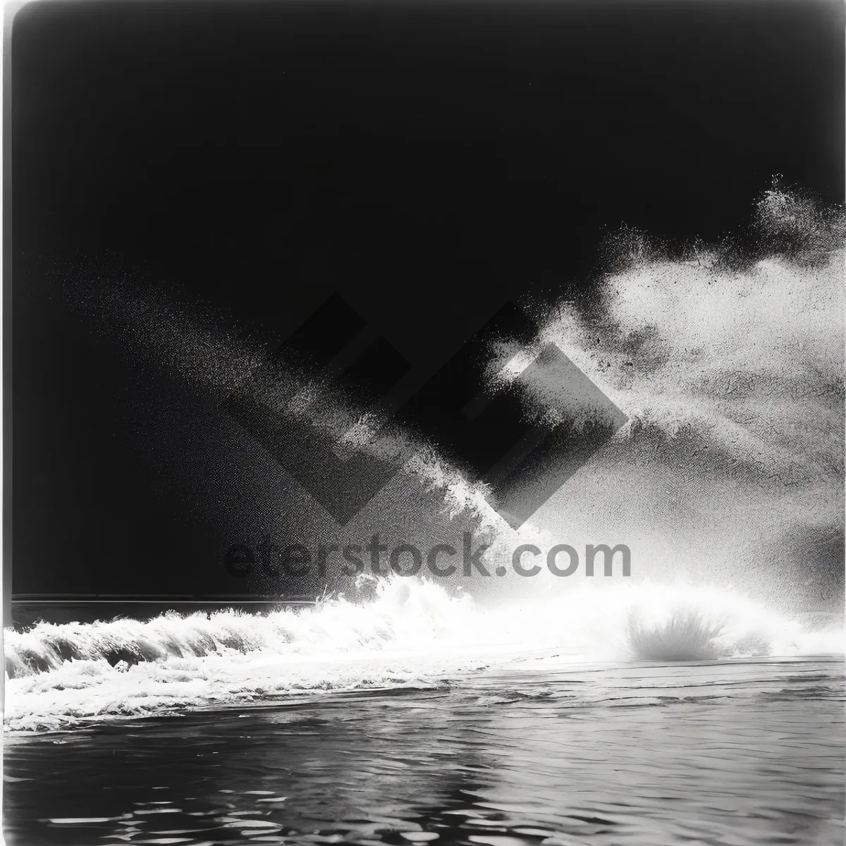 Picture of Tropical beach waves crash against rock formation.