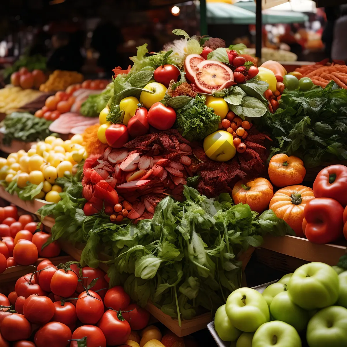 Picture of Fresh vegetable salad with tomatoes, peppers, and lettuce.