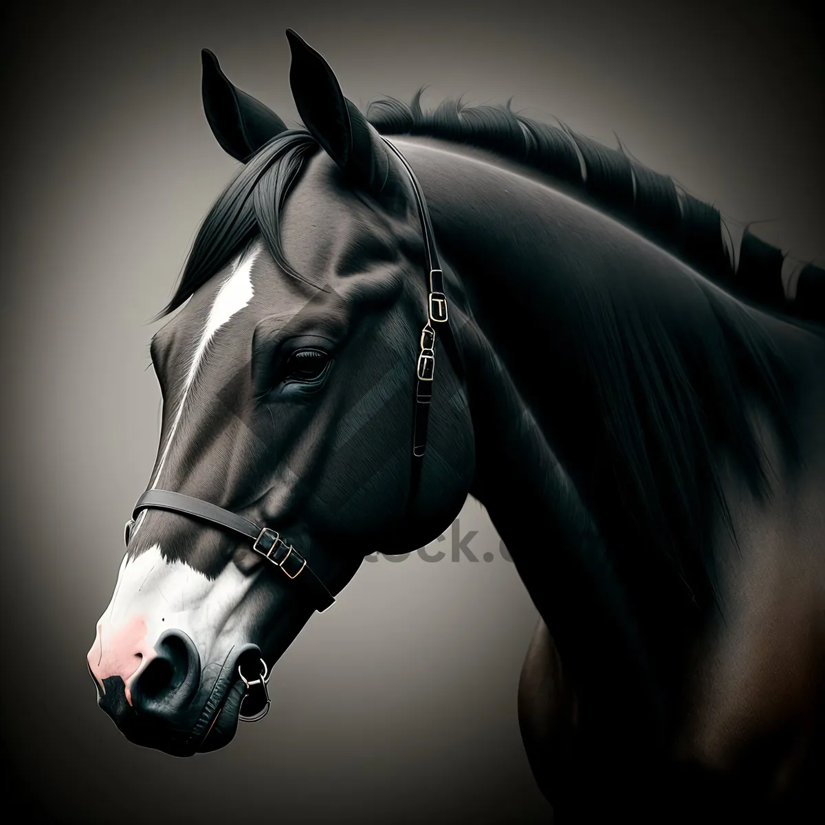 Picture of Brown Stallion with Protective Mask