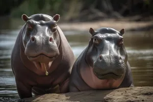 African wildlife: Rhino and hippo on safari