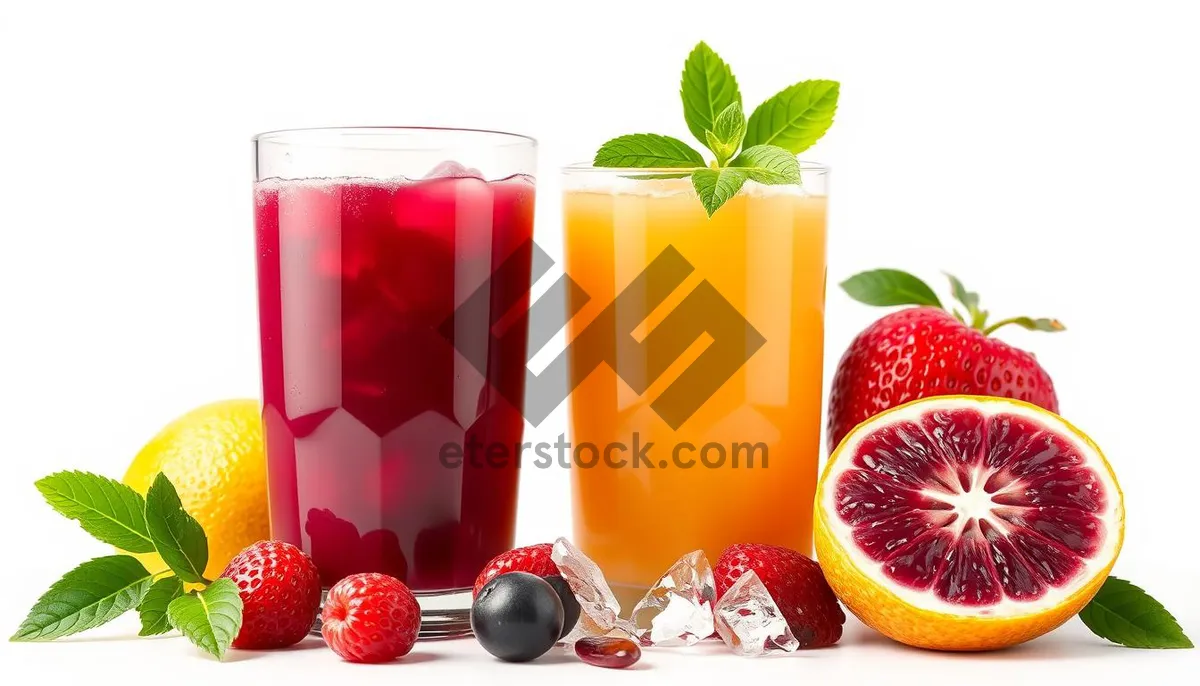 Picture of Refreshing Strawberry Lemonade Drink with Ice and Lemon Slice