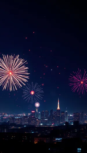 Bright fireworks burst in the night sky celebration.