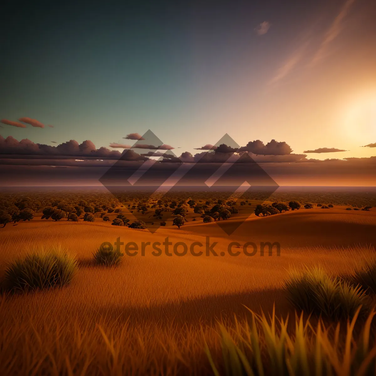 Picture of Golden Horizon: Ocean Sunset on Sandy Beach