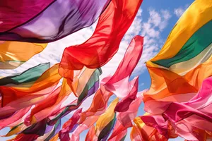 Happy person with parachute ready to rescue people.