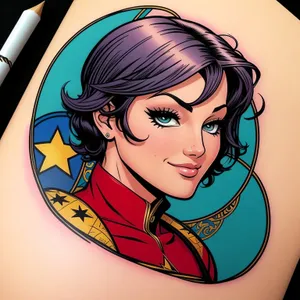 Cute Cartoon Tattoo Design with Artistic Hair