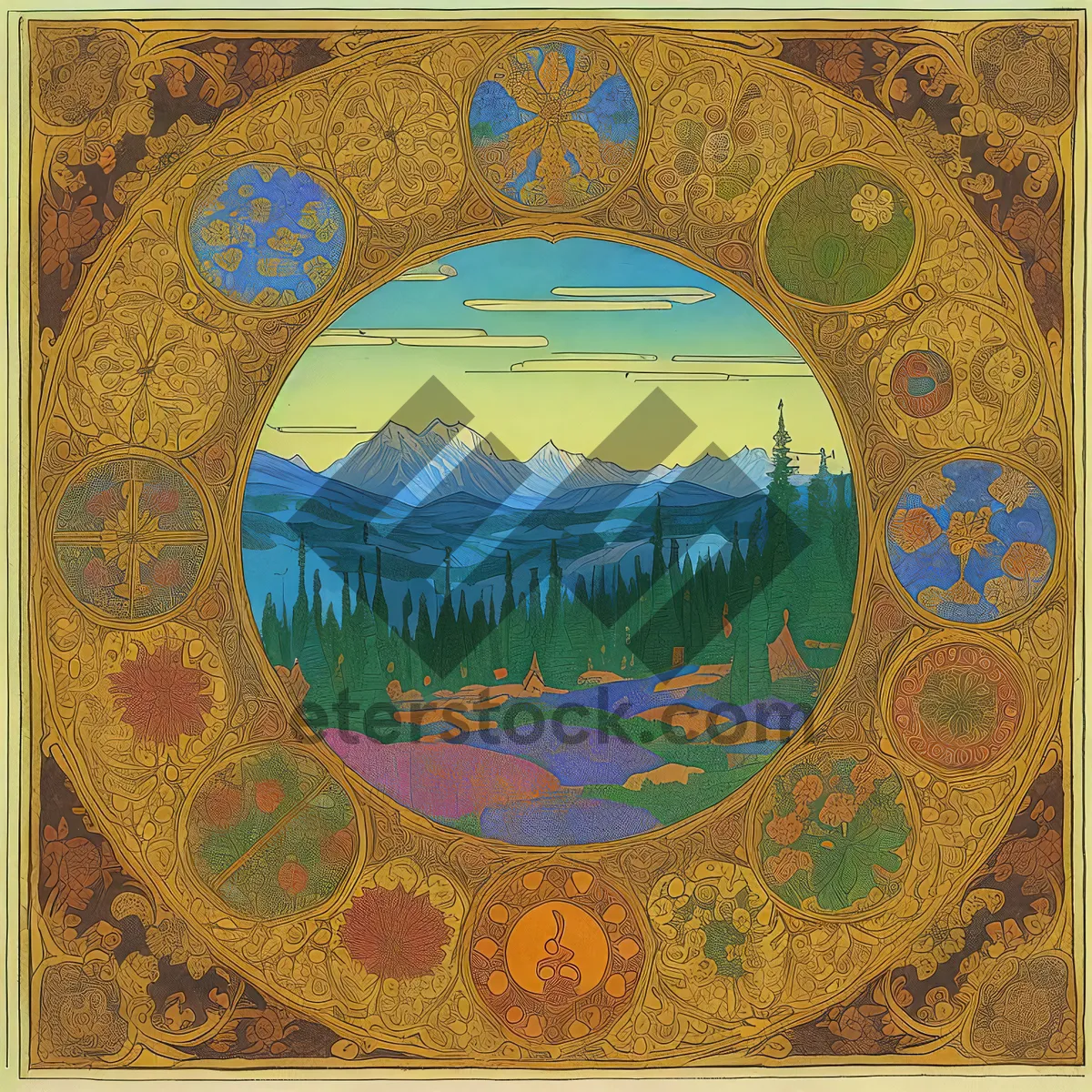 Picture of Mosaic Prayer Rug: Antique Artwork with Decorative Design